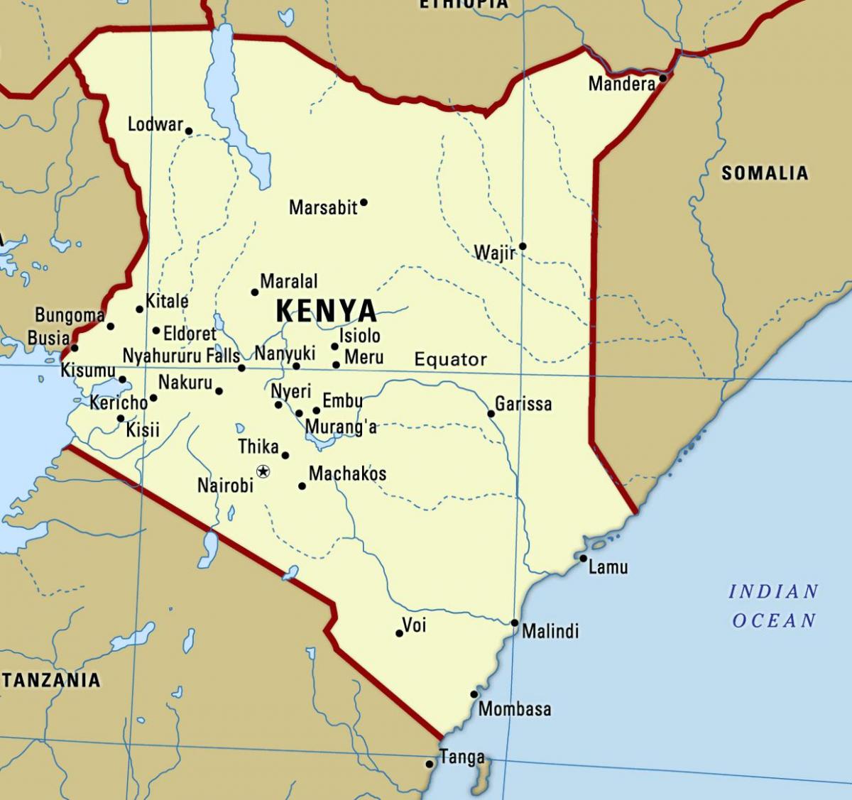 karta Keniji s gradovima