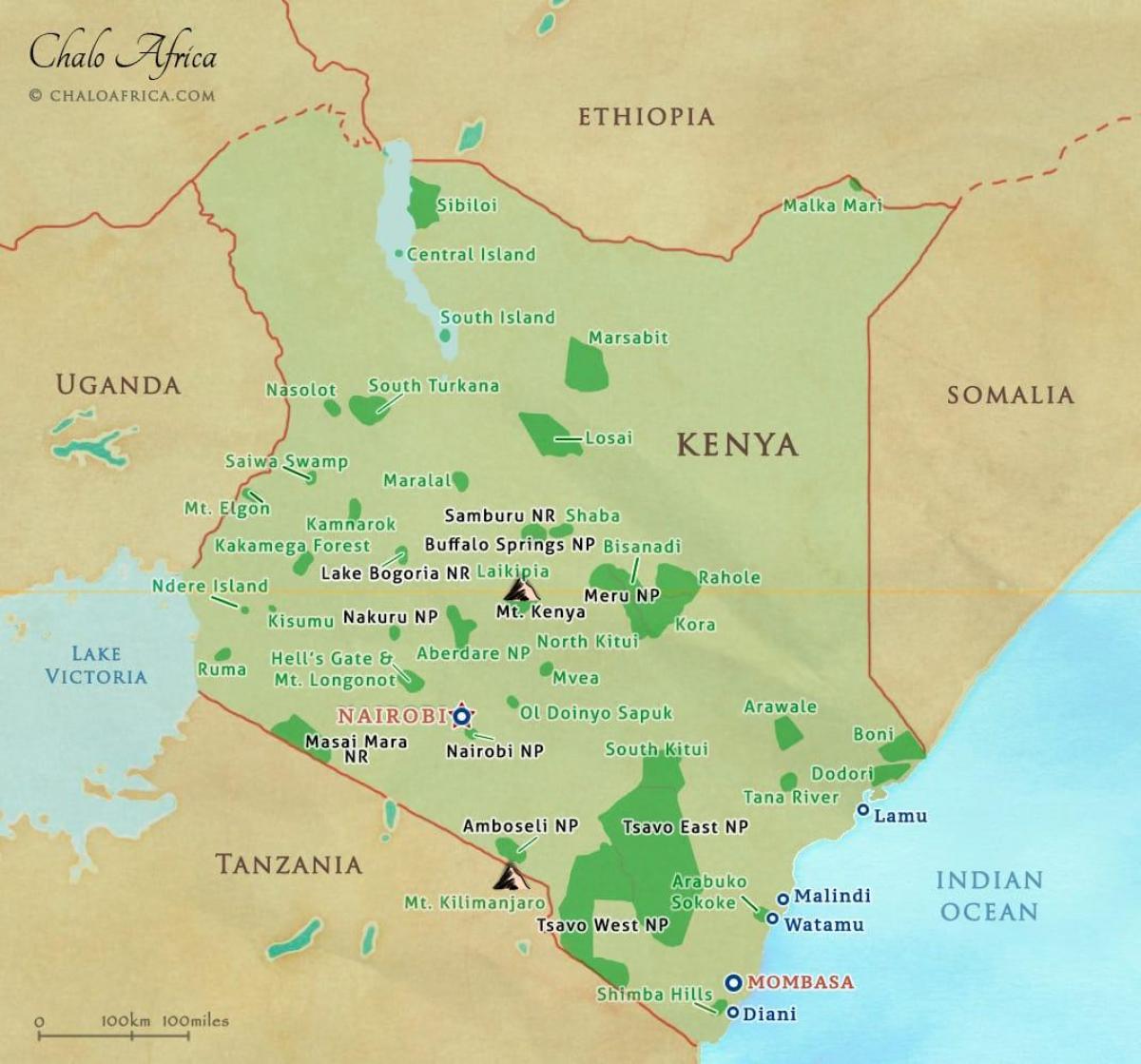 karta Keniji nacionalni parkovi i rezervati