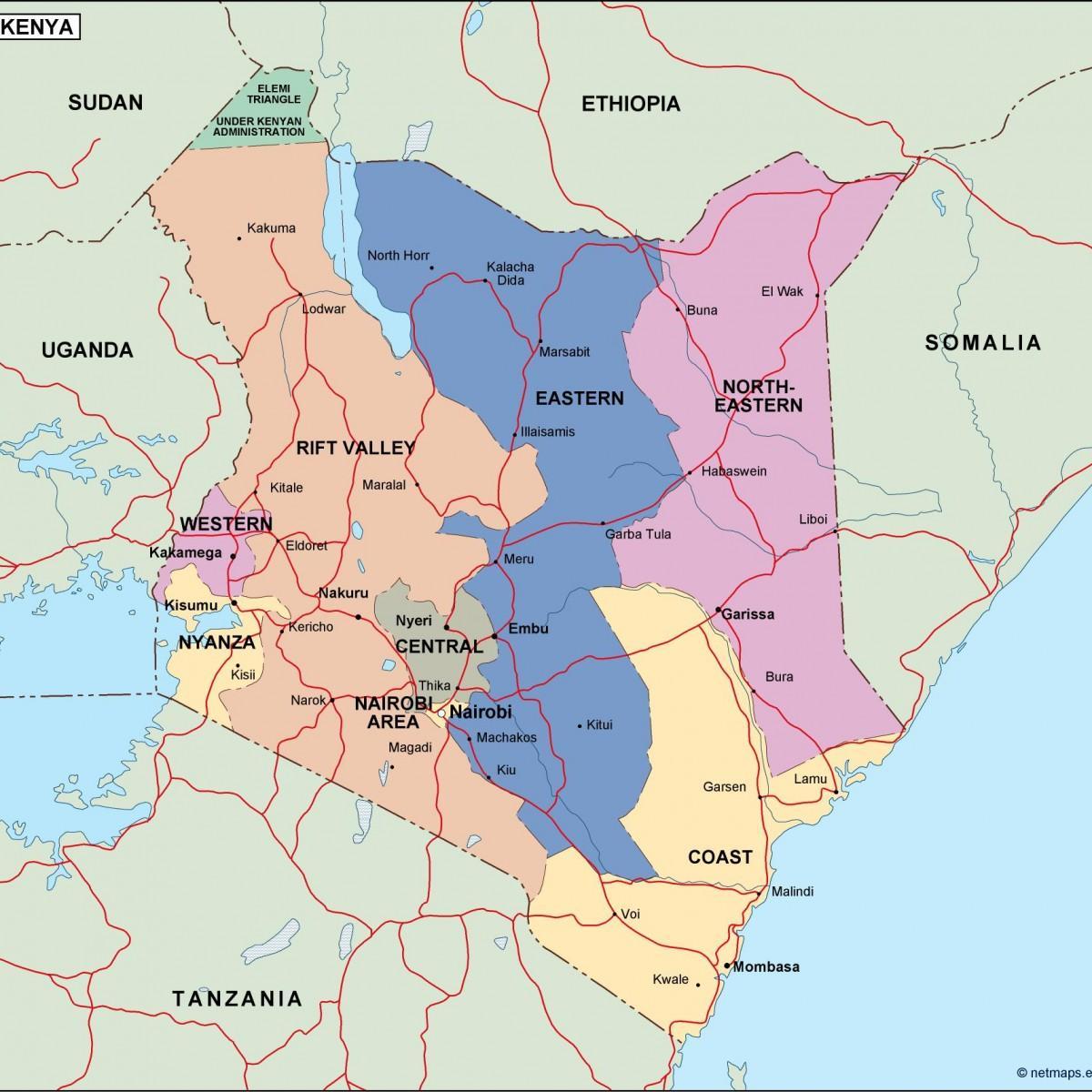 karta politička karta Keniji