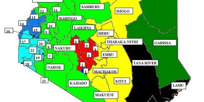 Karta od 47 okruga u Keniji 